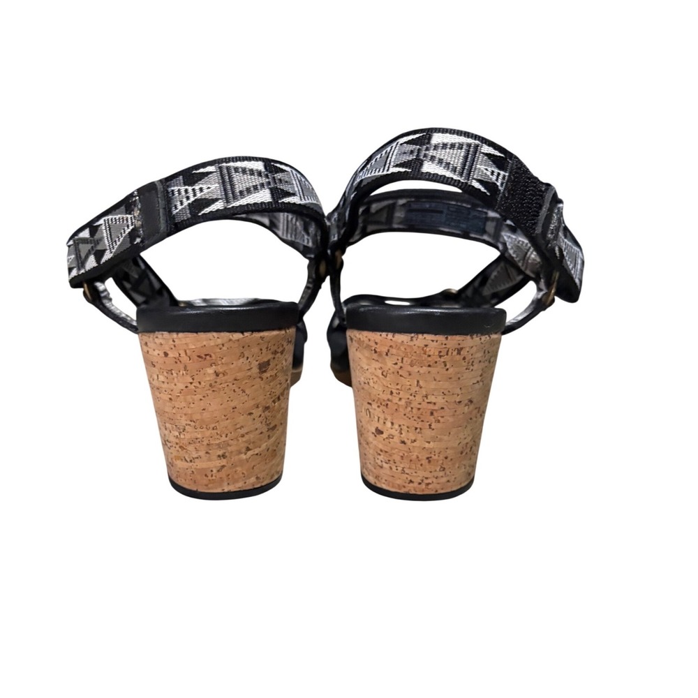 Teva Zirra Wedge Sandals Women 8 Black White Cork Geometric Strappy EUC - Picture 4 of 6